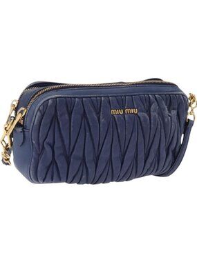 Miu Miu Matelasse Shoulder Bag Leather Blue Gold